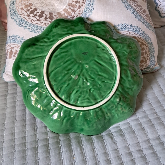 Vintage SECLA PORTUGAL Emerald Green Cabbage Serving Platter Attached Dip Bowl - Picture 4 of 15